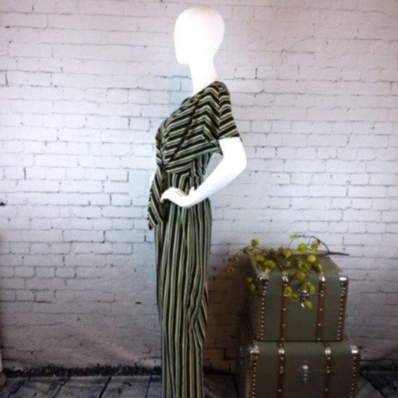 June & Hudson Tie Waist Striped Jumpsuit in Black Size Medium - Picture 2 of 3